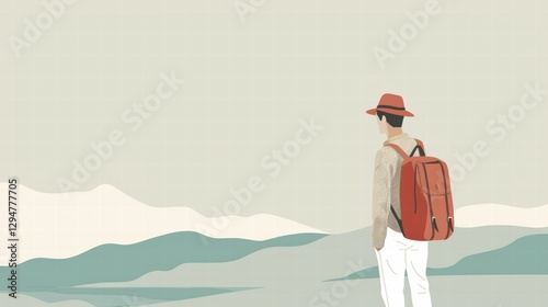 A man traveling solo, standing with elegant posture, embracing minimalism