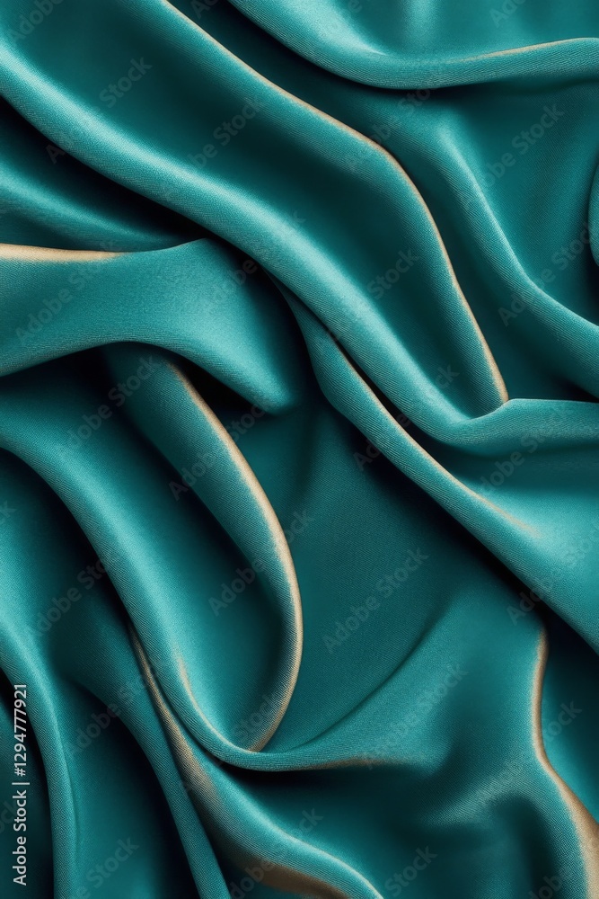 Obraz premium Luxurious teal silk fabric, soft folds and rich color.