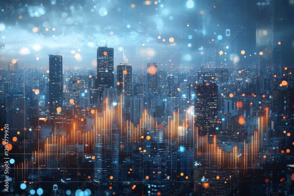 Fototapeta premium Futuristic 3D stock and investment charts, stock trading graphs