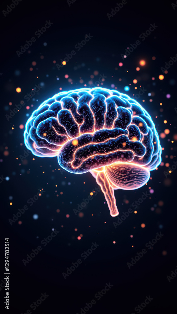 The image depicts a stylized representation of artificial general intelligence (AGI) with a human brain as its central icon. The image depicts a stylized representation of artificial general intelligence (AGI) with a human brain as its central icon.