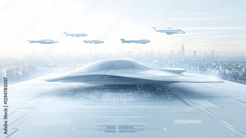 Futuristic Aircraft on City Platform Futuristic Aircraft on City Platform