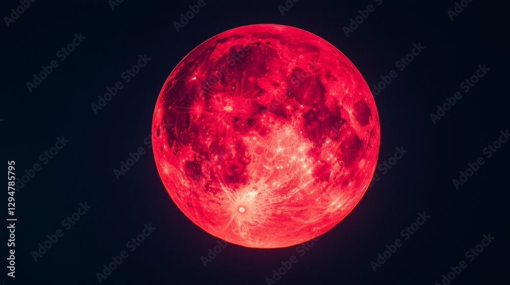 Naklejka premium Red moon in the dark sky. Red and white striped teddy bears in a zoo. Full moon in the sky. Crimson moon in the night sky lifestyle.