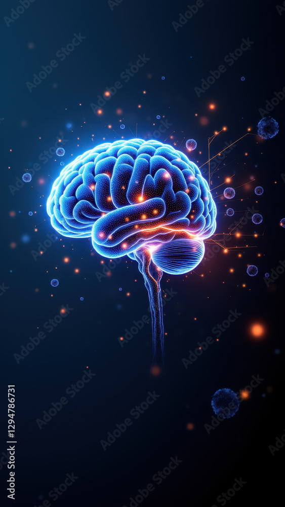 Fototapeta premium A digital illustration showcasing artificial general intelligence with a human brain-like structure set against a cosmic background.