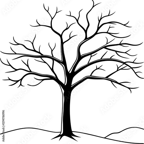 Bare Dead Tree in Winter. Stark Branches and Snow - Vector Art