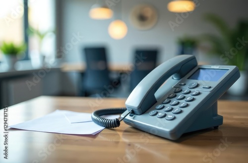 Blurred background of a landline phone. Support Service