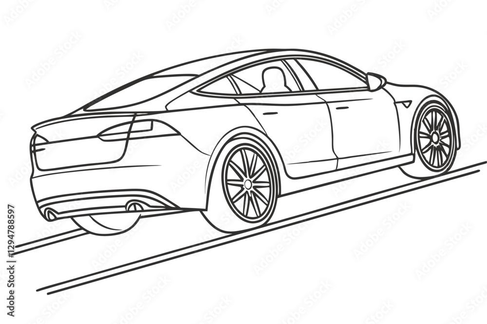 Obraz premium Simple Sedan Car Design in Line Art Vector