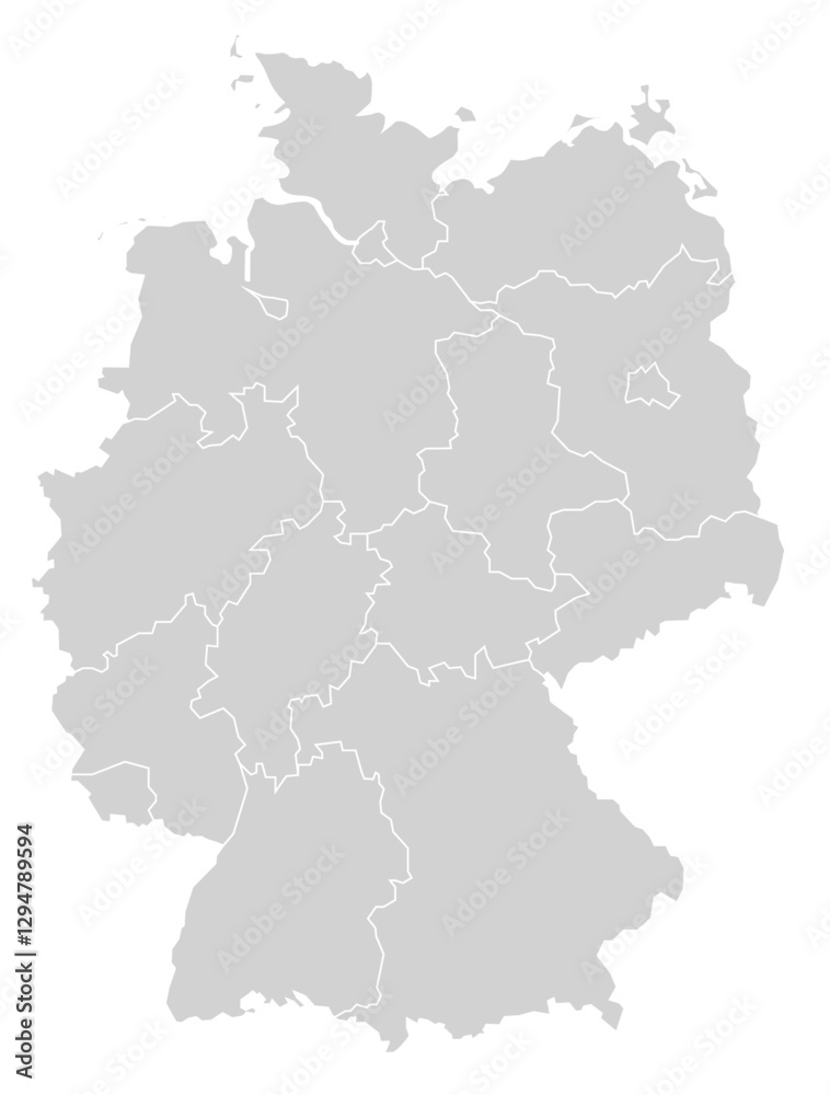 Grey with White Outline Germany Map with District Borders Europe Country Grey with White Outline Germany Map with District Borders Europe Country