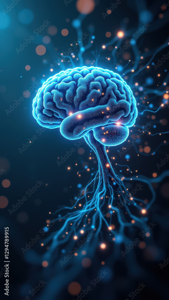 Obraz premium A dynamic illustration representing artificial general intelligence with a neural network structure.