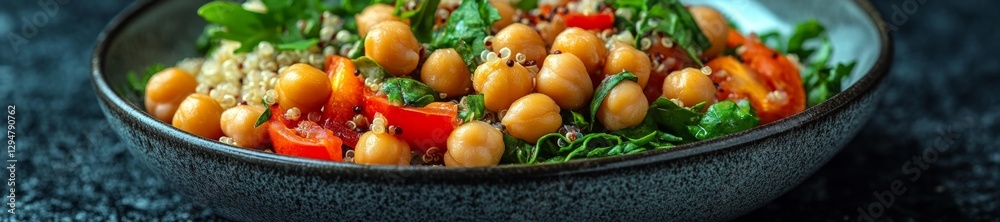 Chickpeas Quinoa and Fresh Greens in a Healthy Bowl. Generative AI Chickpeas Quinoa and Fresh Greens in a Healthy Bowl. Generative AI