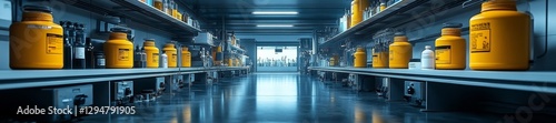 Chemical storage area with clear labels and safety features. Generative AI photo