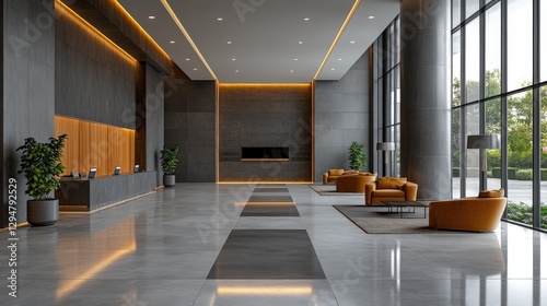 Modern Lobby Interior Design with Stylish Furniture and Plants