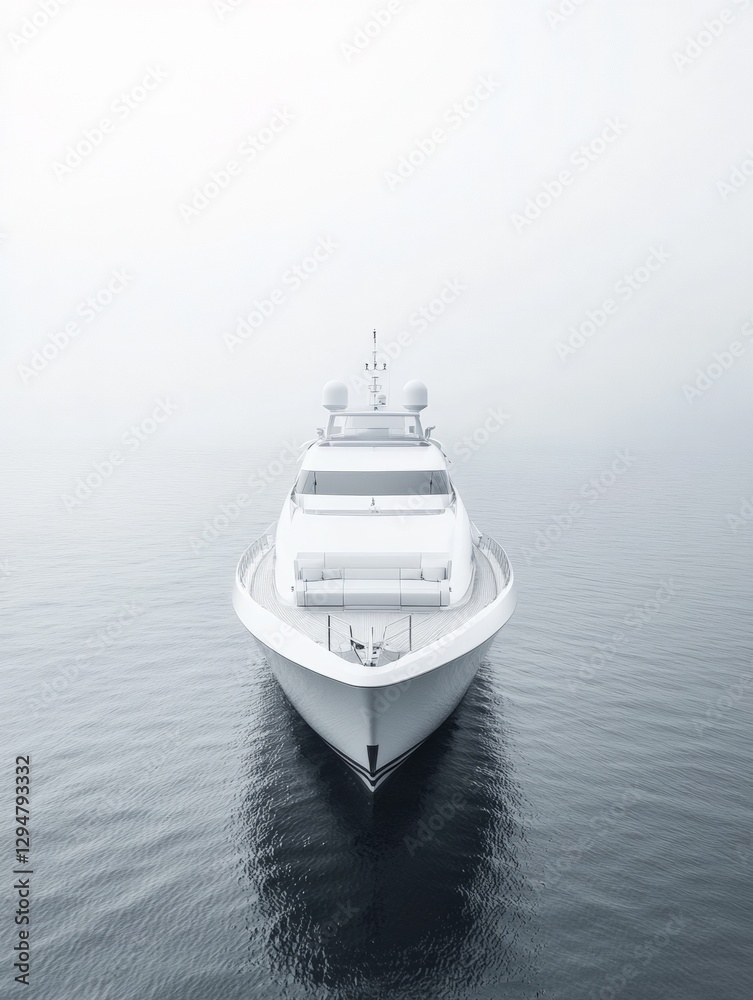 Obraz premium White luxury yacht on White color Sea and white sky, minimalism style