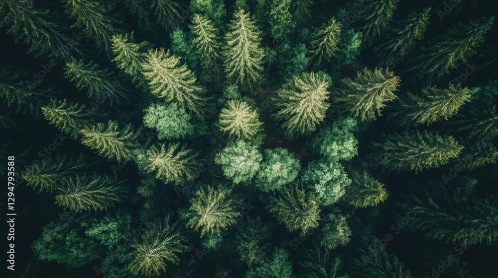 Aerial View of Lush Green Coniferous Forest