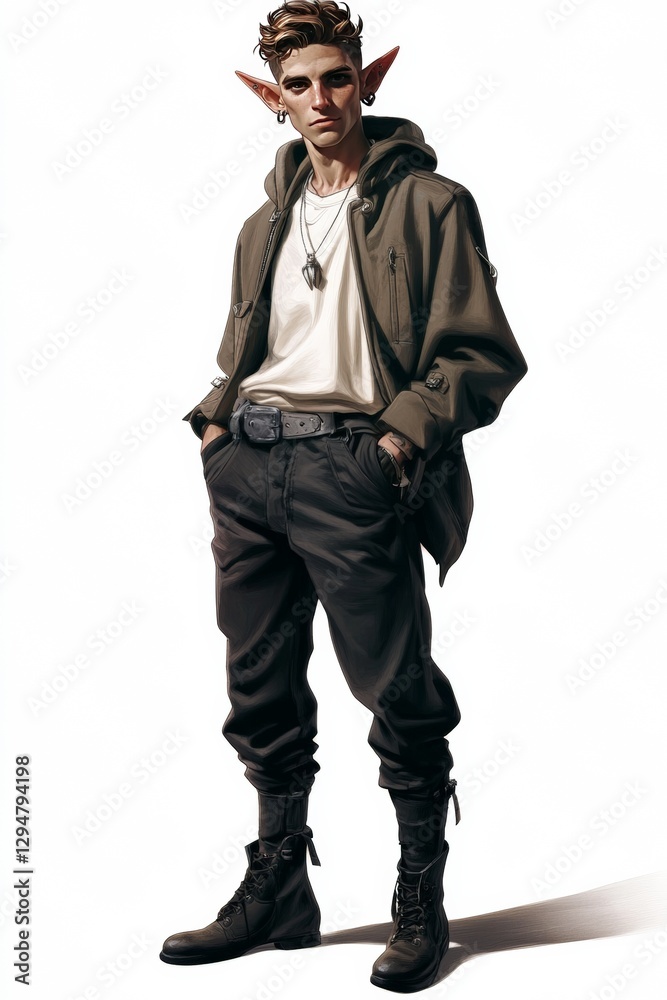 Fantasy character elf male, white background, hyper realistic style, full body, low angle shot Fantasy character elf male, white background, hyper realistic style, full body, low angle shot