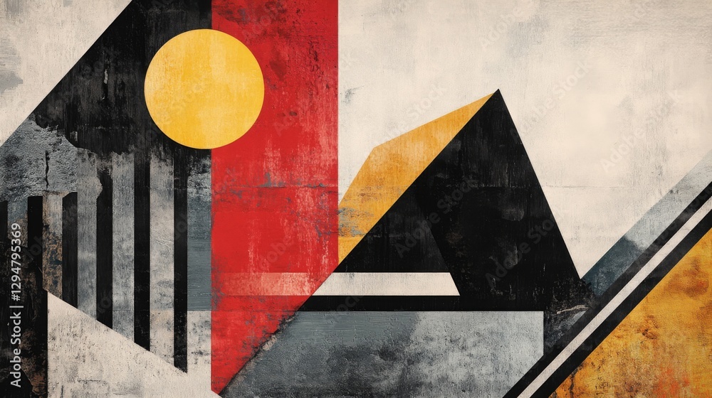 Naklejka premium Abstract Geometric Composition with Red and Yellow Shapes