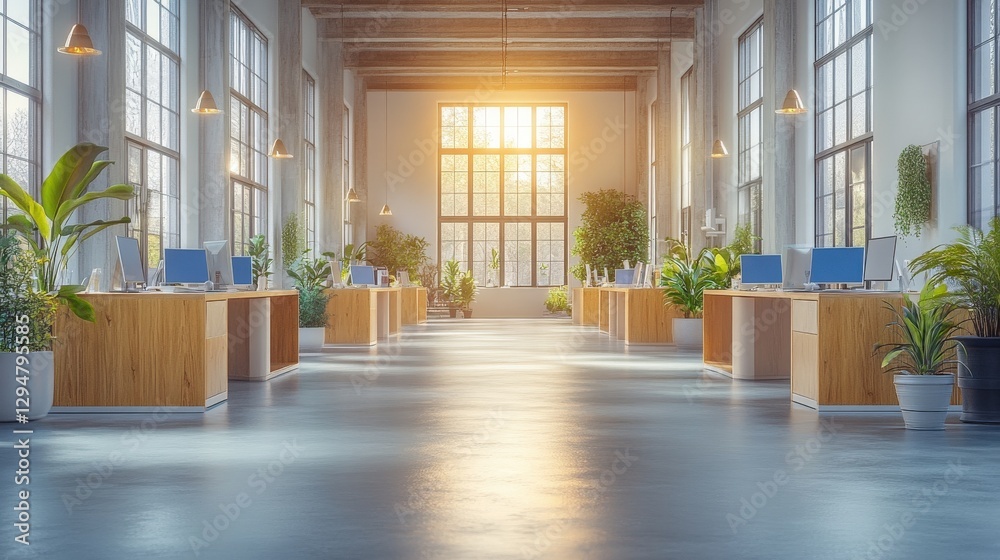 Fototapeta premium Modern Workspace with Natural Light and Plants for Productivity