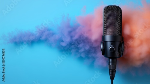 microphone with sound waves on a blue background