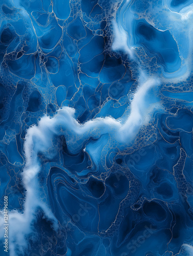 High-Resolution Abstract Blue Marbling Pattern – Fluid Art Wallpaper