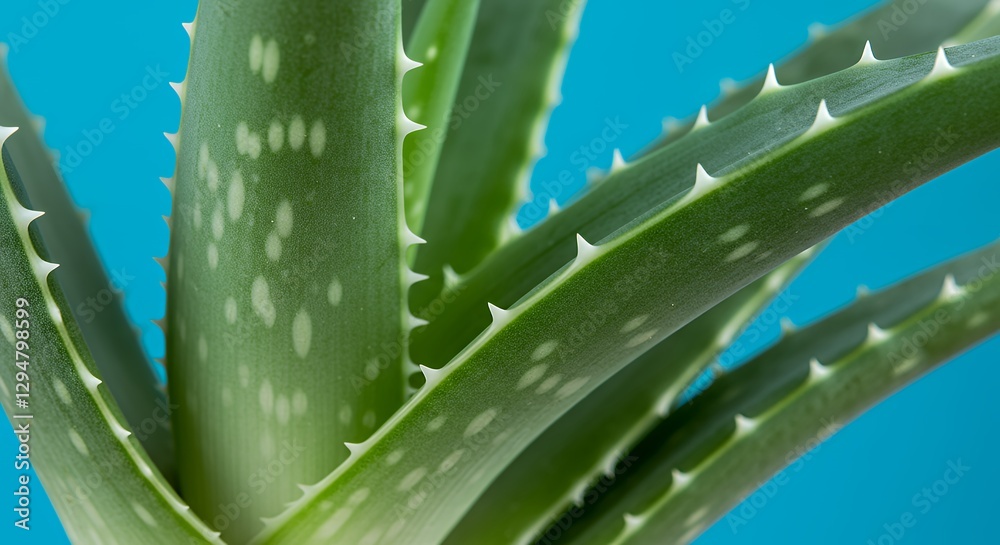 Close Up Of Green Aloe Vera Plant Against Blue Background Close Up Of Green Aloe Vera Plant Against Blue Background
