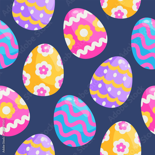 Vector seamless pattern with easter eggs. Colorful background with decorated eggs
