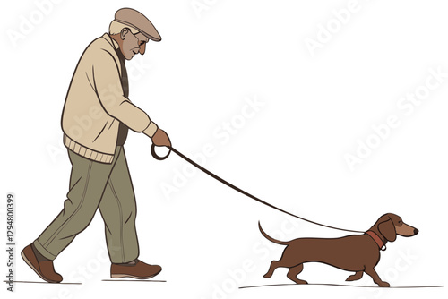 Senior Man with Wiener Dog Vector Illustration
