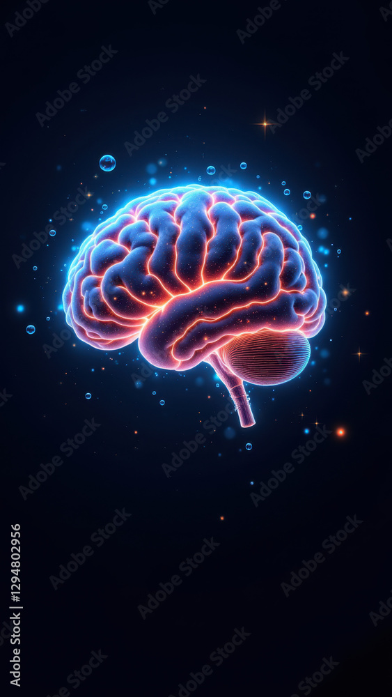 Fototapeta premium 3D rendering of a human brain with cosmic elements suggesting artificial general intelligence.
