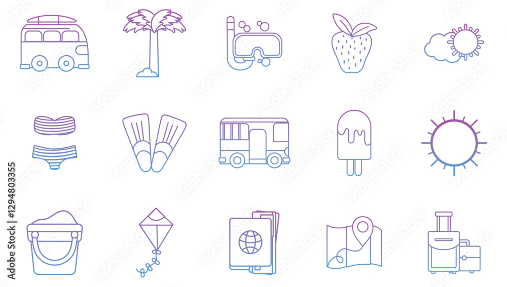 Set of vector summer icons with white background Set of vector summer icons with white background