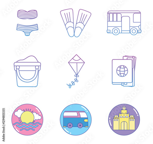 Set of vector summer icons with white background