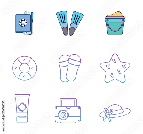 Set of vector summer icons with white background