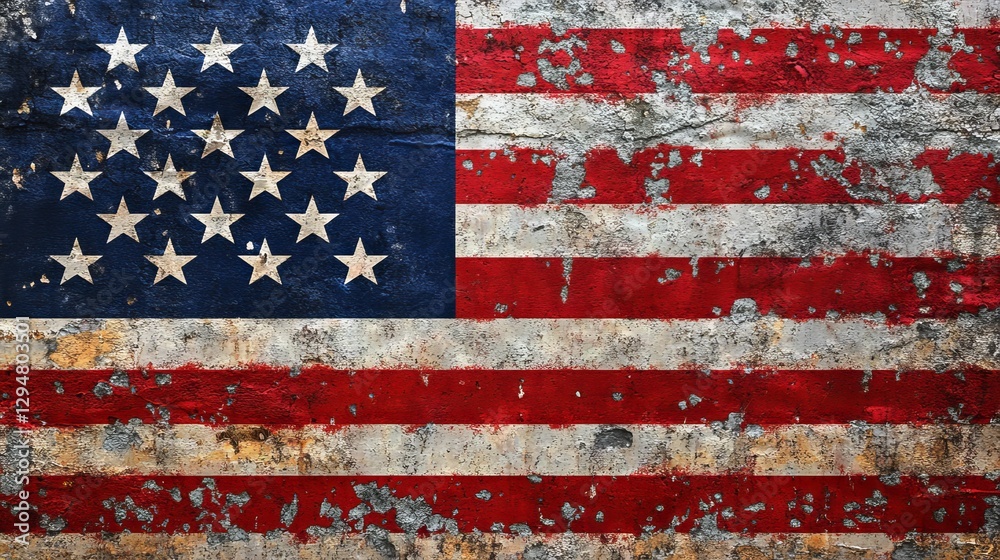 Distressed American Flag Texture Grunge Wall Background Red White Blue Patriotic USA Stars Stripes Vintage Worn Paint Overlay Design Element Graphic Distressed American Flag Texture Grunge Wall Background Red White Blue Patriotic USA Stars Stripes Vintage Worn Paint Overlay Design Element Graphic
