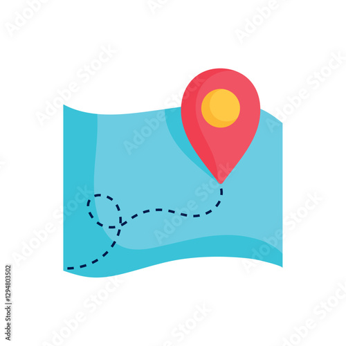 Vector illustration of a navigation map with a location pin and a dotted path indicating a travel route or destination
