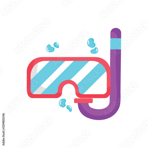 Vector illustration of a colorful snorkel and diving mask with water droplets representing swimming or underwater exploration gear