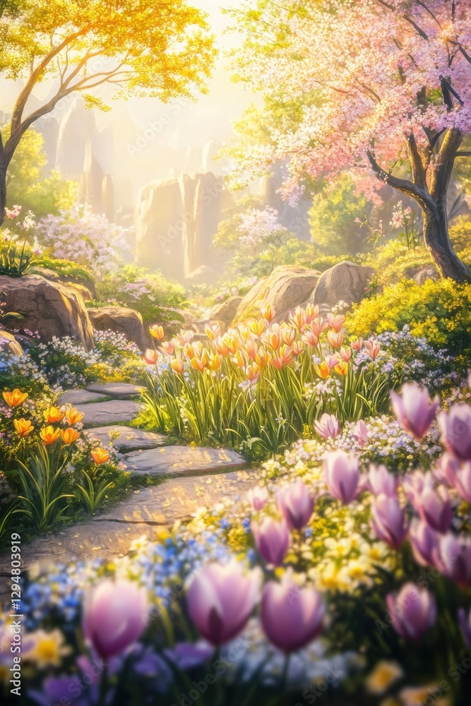 Fototapeta premium Beautiful garden with colorful flowers.