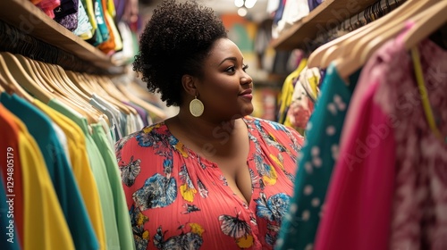A woman is shopping for clothes in a store