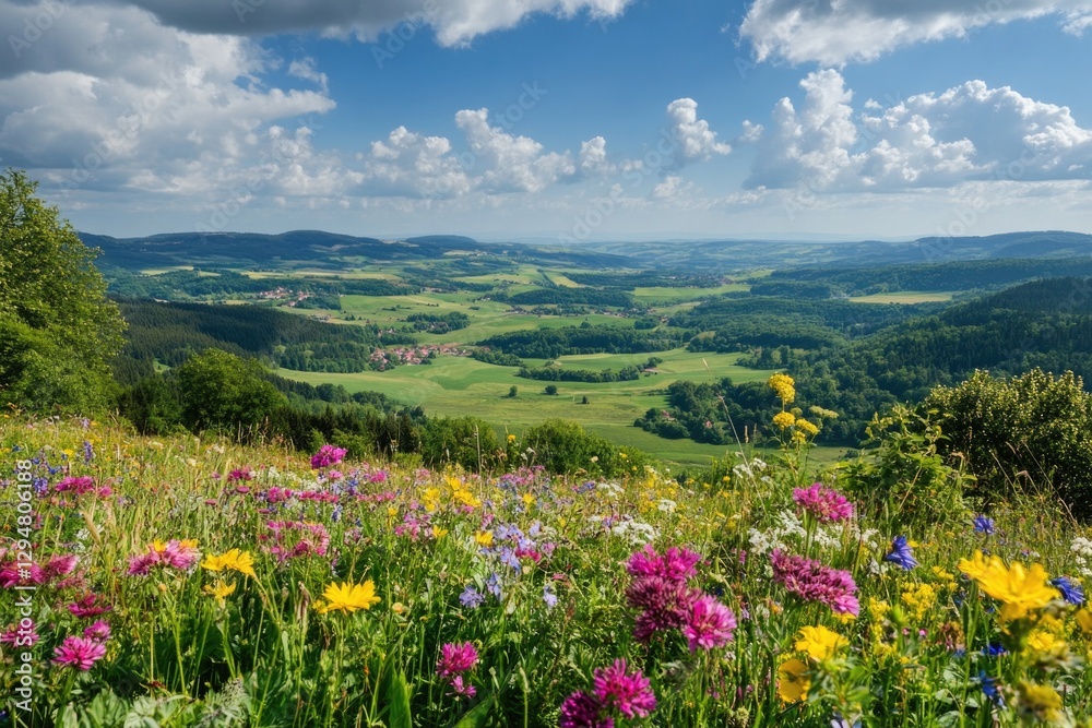 A breathtaking view of a vibrant countryside landscape, filled with an array of wildflowers under a sunny sky, showcasing the beauty of nature in full bloom. A breathtaking view of a vibrant countryside landscape, filled with an array of wildflowers under a sunny sky, showcasing the beauty of nature in full bloom.