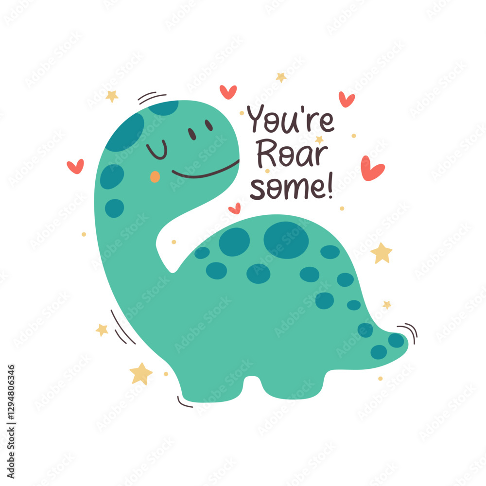 Hand drawn illustration of a cute dinosaur with the text You re Roar some. Colorful poster for scrapbooking, greeting cards, banners, textiles, gifts, shirts, mugs, and decorations. Hand drawn illustration of a cute dinosaur with the text You re Roar some. Colorful poster for scrapbooking, greeting cards, banners, textiles, gifts, shirts, mugs, and decorations.