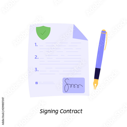 Signing contract with digital pen on phone. Digital signature, business contract, electronic contract, e-signature concept. Vector illustration in flat design for web banner, mobile app