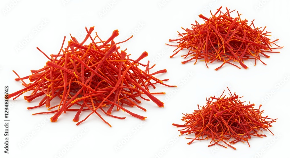 Naklejka premium Vibrant Red Saffron Threads on White Background: Close-up Macro Photography