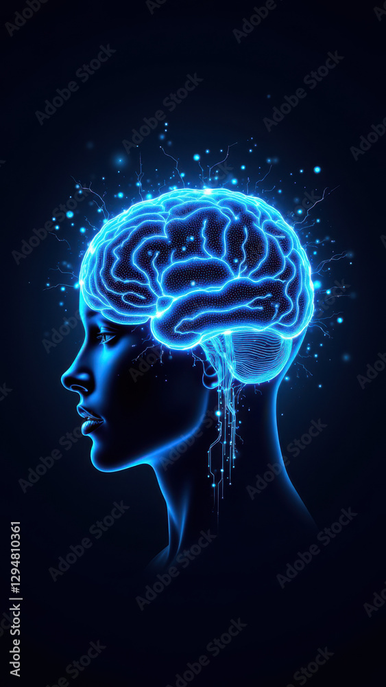 Obraz premium AI human head icon with neural network connections.