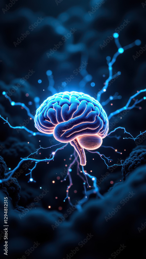 Obraz premium Brain with electric connections representing artificial general intelligence (AGI) concept.