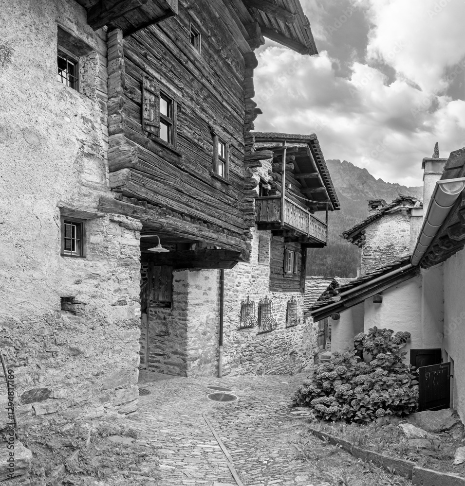 The rural architecture of Soglio village in the Bregaglia range - Switzerland.