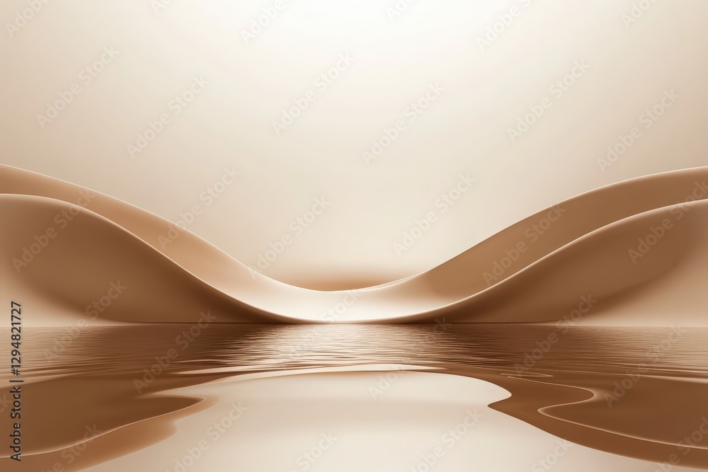 Fototapeta premium Elegant Beige Trendy Mocha tones Waves. Beige abstract background with waves and reflections, perfect for showcasing products or creating a calming backdrop.