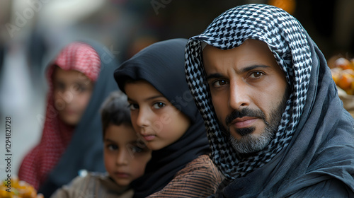 Middle Eastern Family Portrait in Market photo