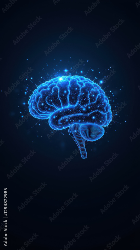 Fototapeta premium Brain-inspired AI with sparkles against a dark background.