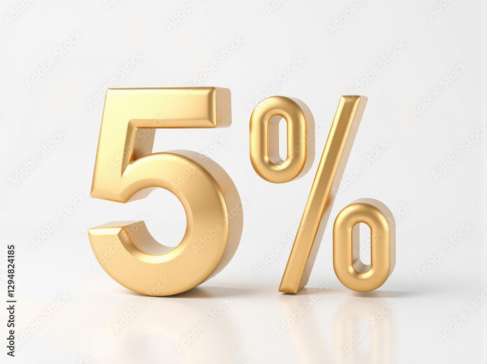 Gold five percent digital image. 5% income or 5% off on sale concept. 3d generative rendering. For graphic banner design layouts, posters, wallpapers, web design, prints ad Gold five percent digital image. 5% income or 5% off on sale concept. 3d generative rendering. For graphic banner design layouts, posters, wallpapers, web design, prints ad
