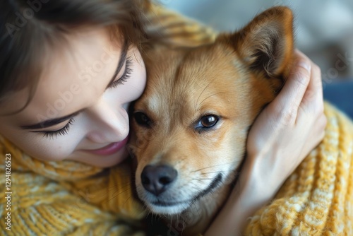 A woman is shown embracing her newly adopted dog, both with looks of love and happiness, Adopters filled with joy as they find their perfect furry companion