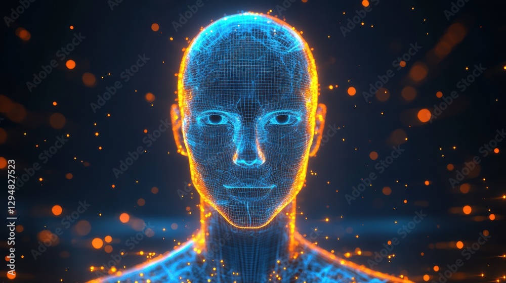 High tech background template design with theme of humanoid robot.