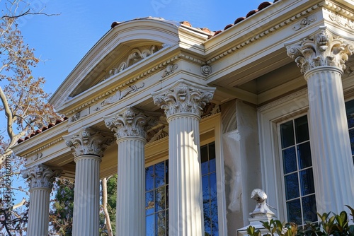 Architectural Details of a Doric and Corinthian Style Building, Merge elements of Doric and Corinthian styles to create a unique architectural design