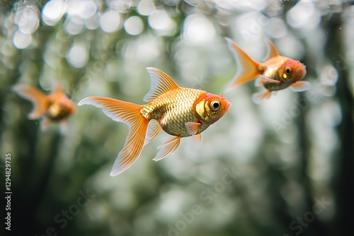Vibrant Goldfish Swimming in Aquarium Tank photo