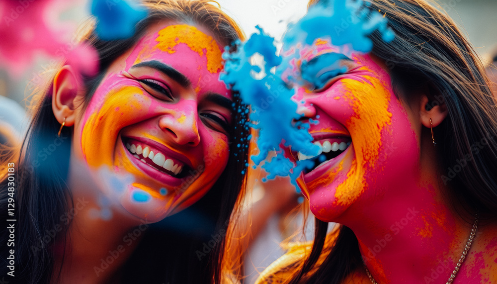 Fototapeta premium Joyful Celebration of Colors: A Vibrant Festival Moment